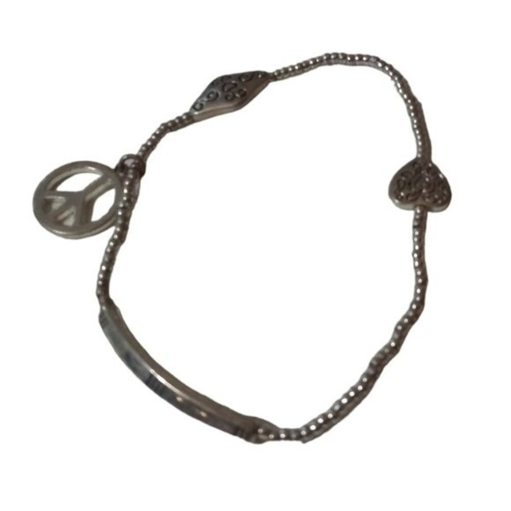 PEACE symbol Charm Silver tone beaded stretch bracelet